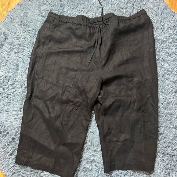 Eskandar Black Linen Cropped Pants Oversized Lagenlook Size M - Picture 1 of 3